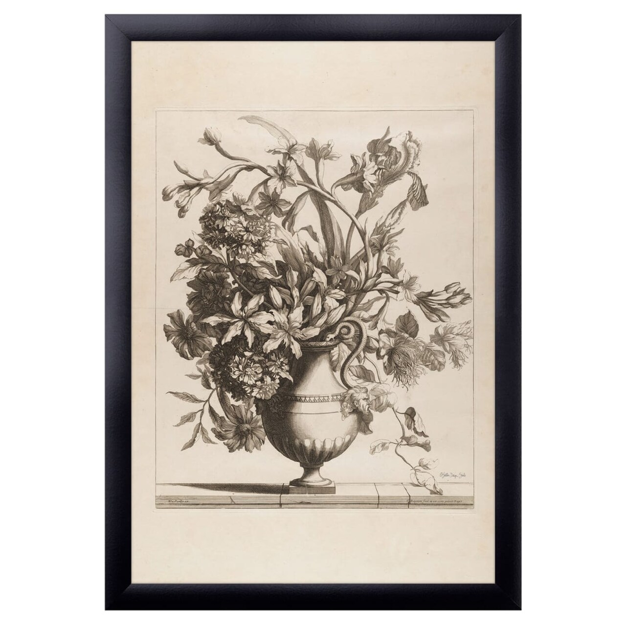 12" x 16" Vintage Vase in Sepia Framed Wall Art, Contemporary Floral Home Décor, Glass Facing and Hanging Hardware Included